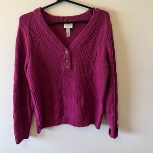 Quarter button pullover cable knit sweater